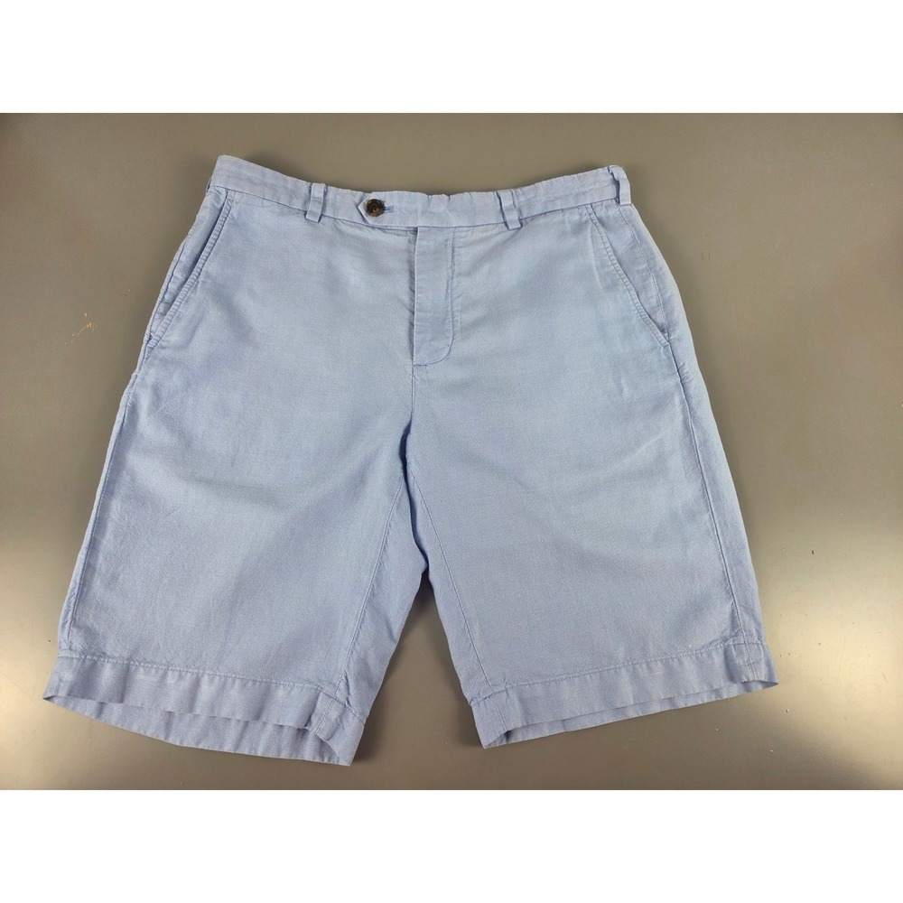 Brooks Brothers Baird McNutt Irish Linen Blend Shorts Sz 34 Light Blue Flat Frnt